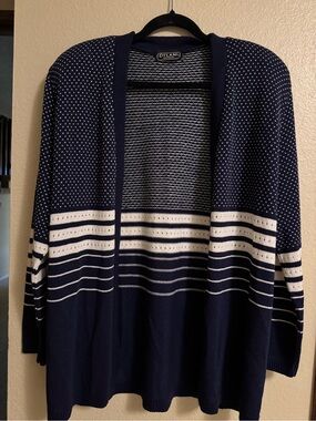 dylan Navy and White Striped Open Cardigan